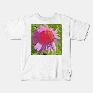 Echinacea, purple flower, green leaves, photography digitally modified Kids T-Shirt